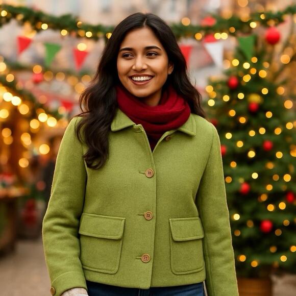 VTG 2004 Banana Republic MD Green Tweed Chenille Blazer Wool Jacket Coat Preppy - Picture 1 of 8